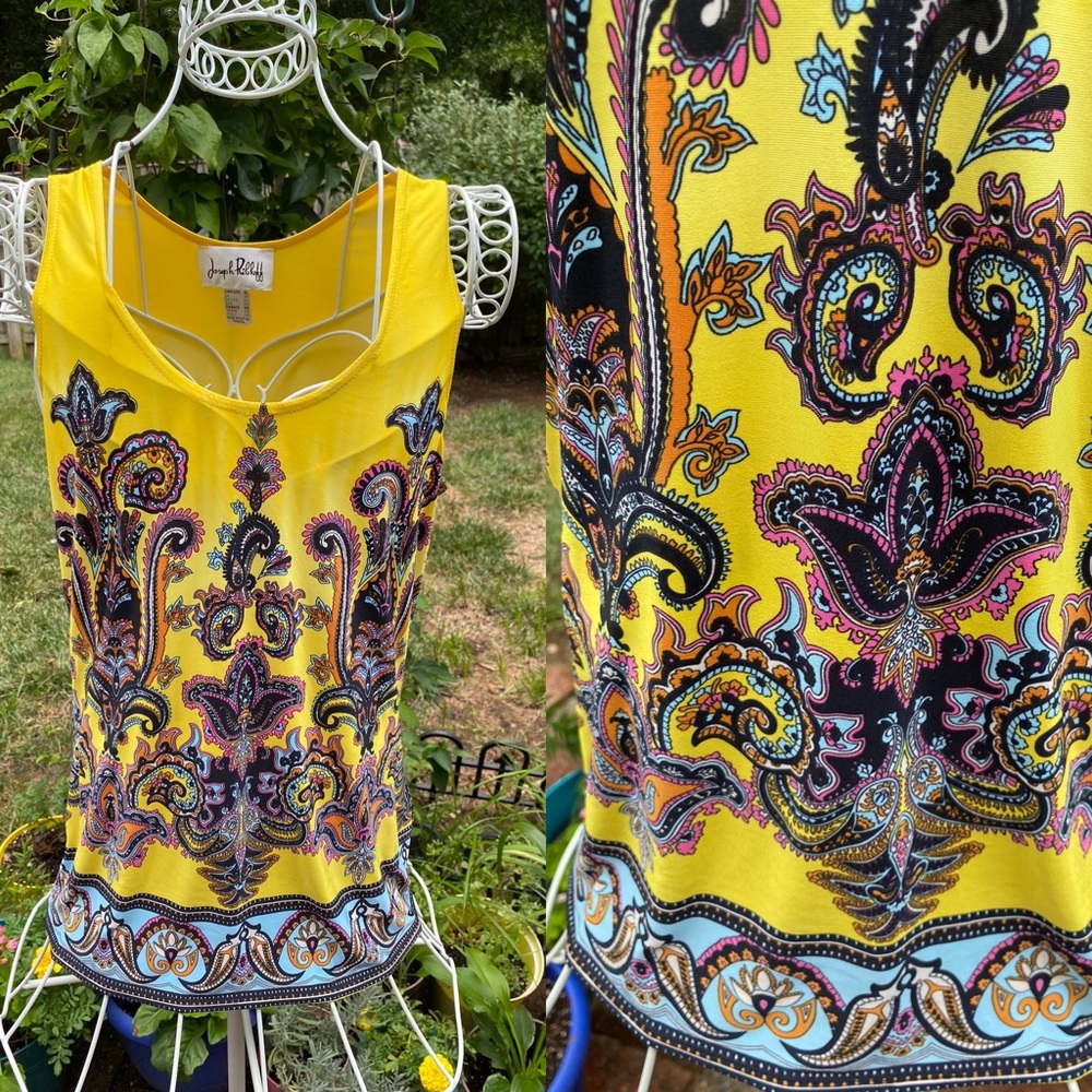 JOSEPH RIBKOFF Yellow Blue Print Tank SZ 12 EUC